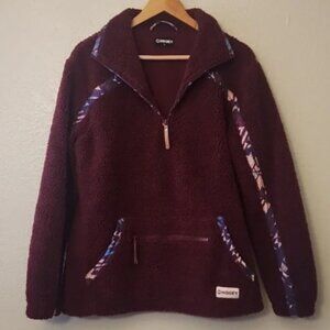Hooey Sherpa Pullover Bergundy with Aztec Accents